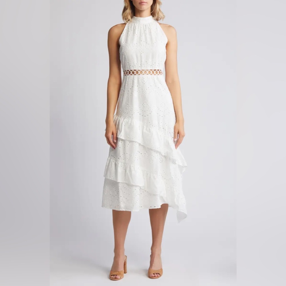 Sam Edelman Sleeveless Embroidered Eyelet Ruffle Dress